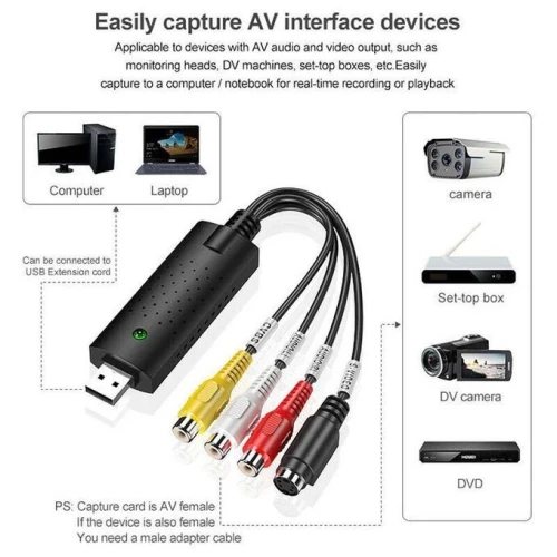 EASYCAP - Adaptateur Carte d'acquisition Vidéo Audio Usb 2.0 Pour Capture Enregistrement