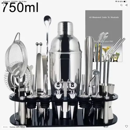Kit de Barman Professionnel 22 Pièces avec Shaker Acier Inoxydable  Support Élégant