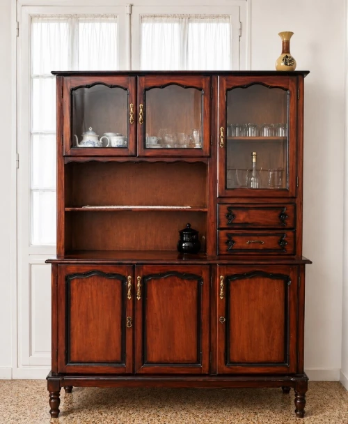 Buffet vaisselier en bois massif style ancien