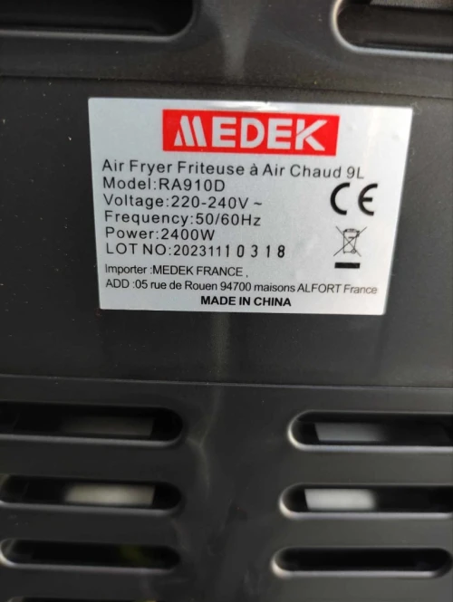  Friteuse Air fryer 9L MEDEK deux compartiment  