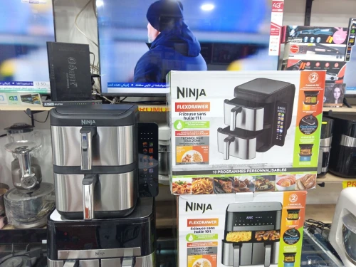 NINJA FRITEUSE AIR FRYER SANS HUILE 11L DOUBLE BAC INOX NOIR TACTILE 10 PROGRAMME