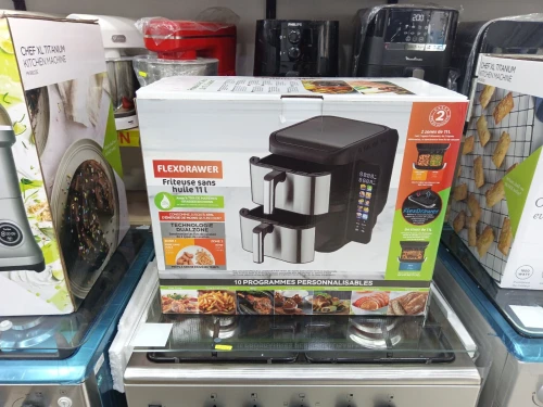 NINJA FRITEUSE AIR FRYER SANS HUILE 11L DOUBLE BAC INOX NOIR TACTILE 10 PROGRAMME