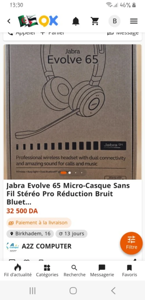 Casque jabra evolve65