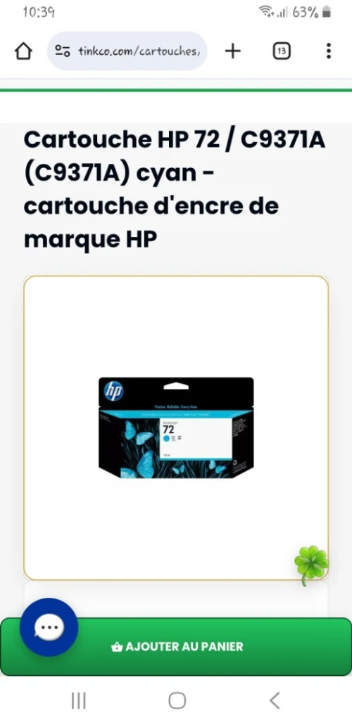 CARTOUCHE HP72 CYAN EMBALAGE ABIME