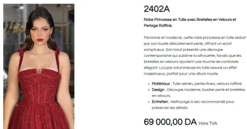 Robe de bal en maille perlée bordeaux