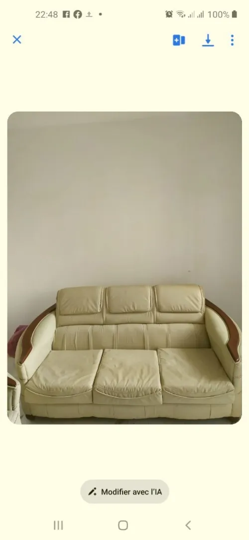 Vend fauteuil 5 places en skaye bon etat couleure beige bon etat + table basse