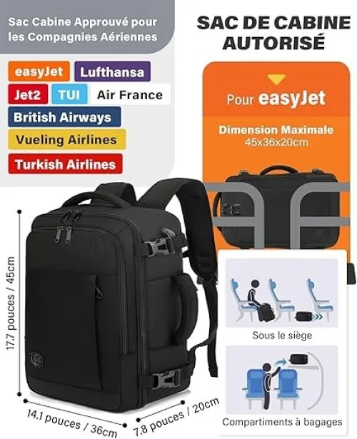 Sac à Dos Voyage Cabine Avion VANKEV 30 Litres