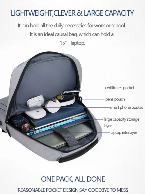 Sac a dos multifonctions USB imperméable anti- rayures et résistant aux déchirures