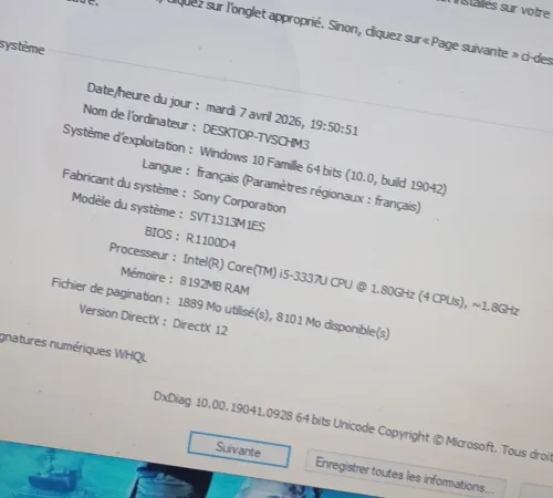 Sony Ecran Tactile i5 3337U RAM 8GB