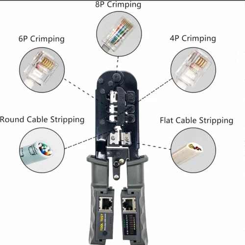  Pince à sertir RJ45 avec testeur de câbles intégré 