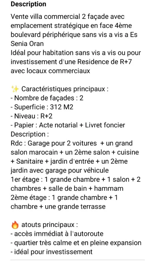 Vente Villa Oran Es senia