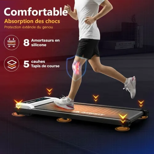 Tapis de course AIRHOT, 2,5 CV avec télécommande et écran LED (NOIR / blanc))