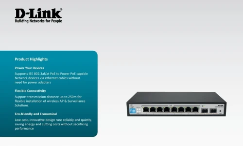 Switch 10 ports Gigabit 8 PoE + 2 SFP DGS-F1100-10PS-E Neuf