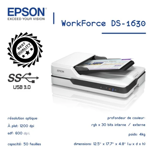 SCANNER à plat EPSON WorkForce DS-1630 A4 + ADF
