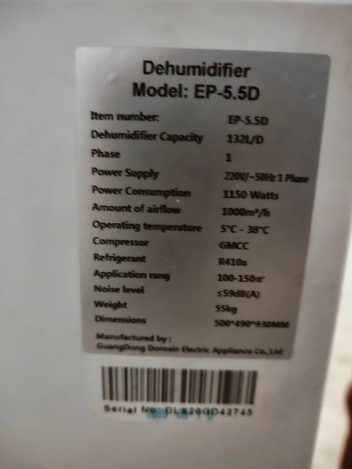 Déshumidificateur industriel Dorosin modèle EP-5.5D.