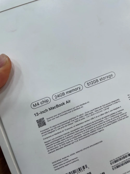 MACBOOK AIR M4 10C CPU 10C GPU 24Go-512NVME 13 POUCE