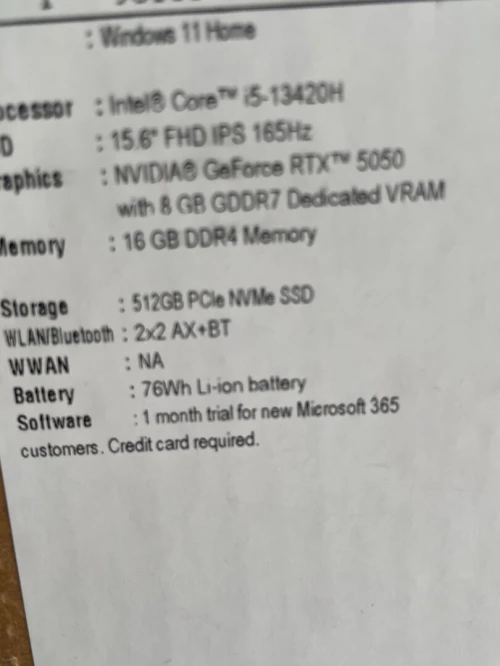 ACER NITRO V15 i5-13420H 16ddr4-512SSD RTX 5050 8Go 15.6 FHD 165Hz