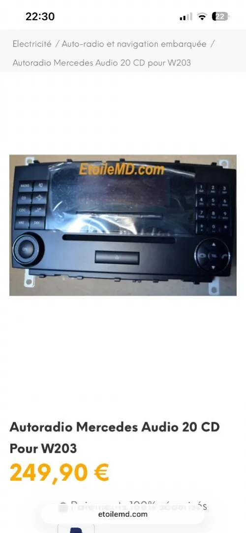 Poste Autoradio Mercedes Audio 20 CD pour W203