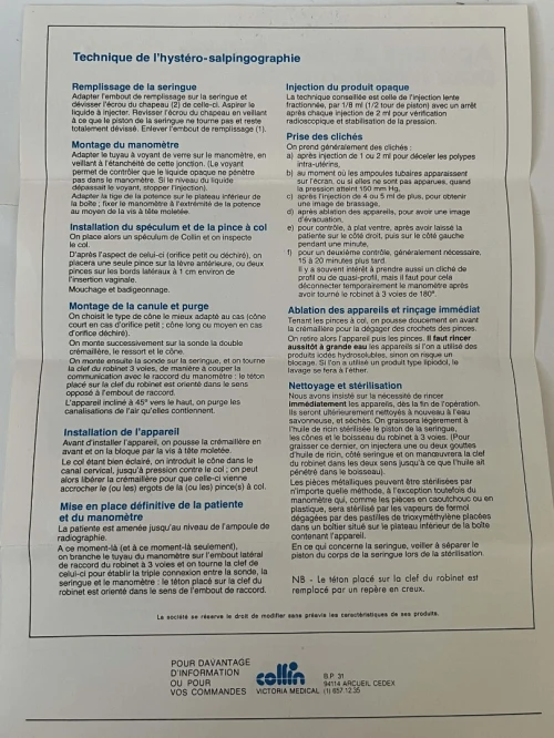 appareil de Riazi Palmer original pour hystérographie, de la célèbre marque française Collin neuf