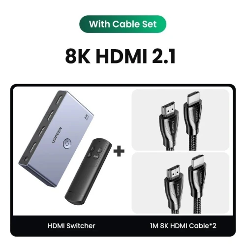 UGREEN Commutateur HDMI 2.1 8K 60Hz avec télécommande pour PS5 et Xbox + 2 Câbles HDMI 8K