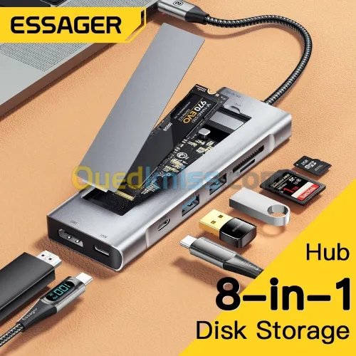 Essager Hub USB-C 8-en-1 avec Stockage