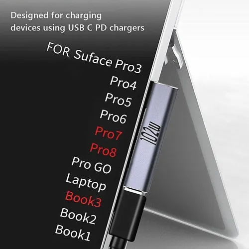 Adaptateur 102 W pour Microsoft Surface Pro X 8 7 6 5 4 3 Go Book USB Type C