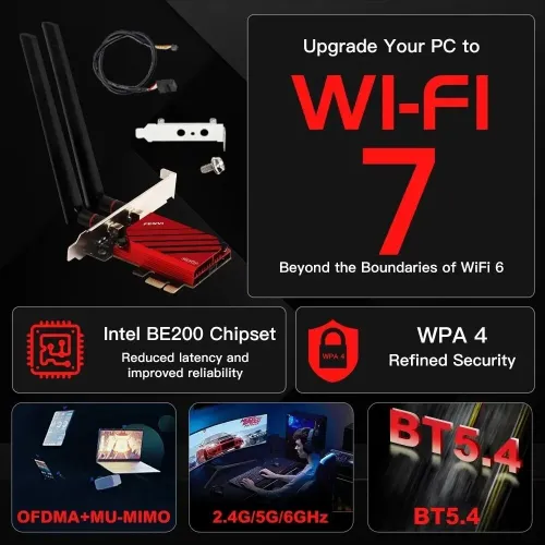 FENVI FV-BE8800 Adaptateur PCIe WiFi 7 5.8Gbps 8774Mbps BT5.4 Tri-Bande pour PC Windows 11