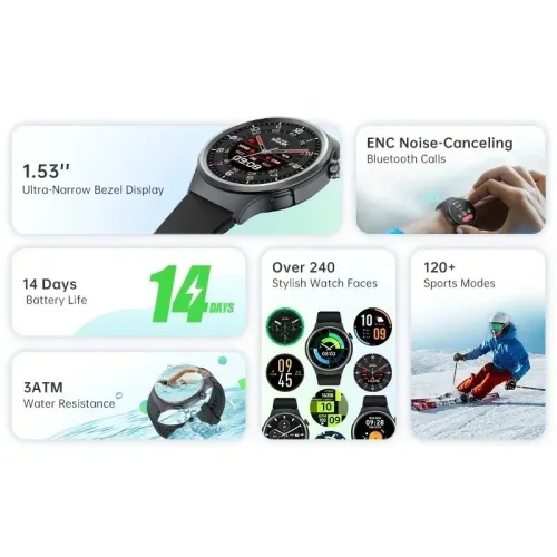 Black Shark A3 Montre Connectée Bluetooth 5.3 Écran 1.53" TFT Étanche IP6X