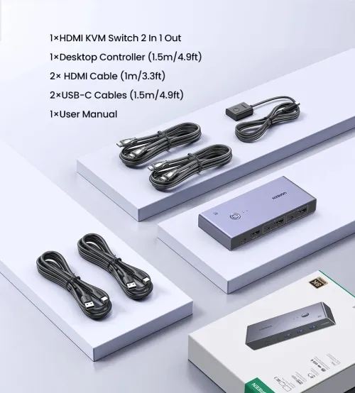 Commutateur KVM UGREEN 8K : 2 PC, 1 Écran, USB-C, 4K 60Hz, HDR