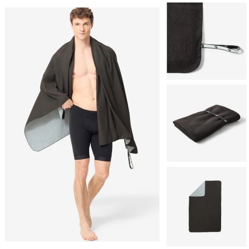 Serviette de bain microfibre côtelée Noir/ Gris Taille XL 110 x 175 cm