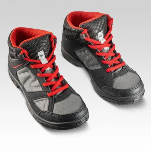 CHAUSSURES DECATHLON  DE RANDONNÉE ENFANT MONTANTES MH100 MID JR NOIRES/ROUGES