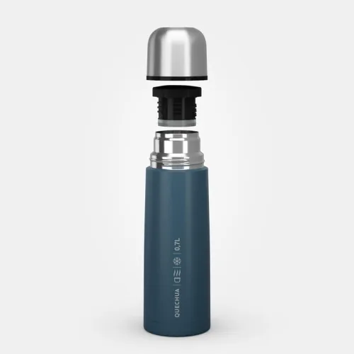 Bouteille Decathlon isotherme inox 0,7L avec gobelet pour la randonnée - bleu