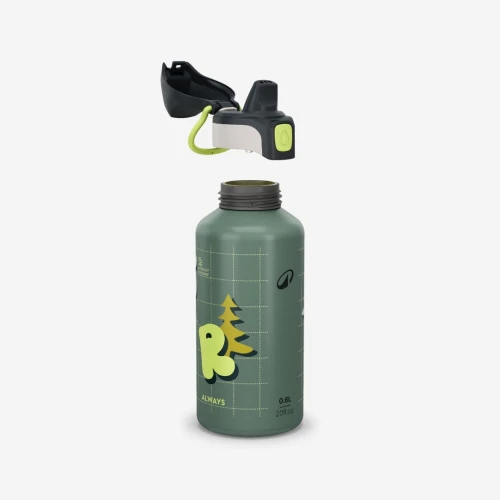 Gourde 500 enfant 0,6l en alu avec bouchon instantané pour la randonnée - Vert+beige galet