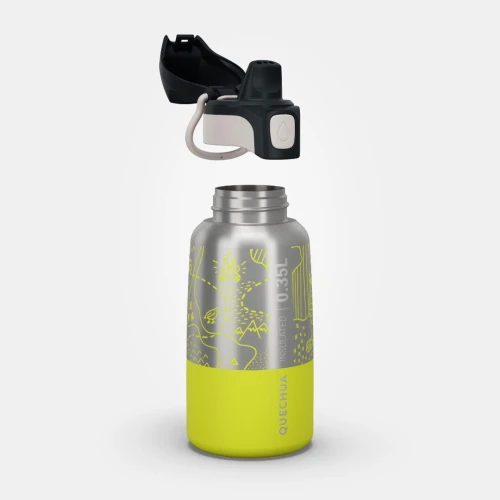 Gourde enfant isotherme 0,35L en acier inox avec bouchon instantané de randonnée dECATHLON