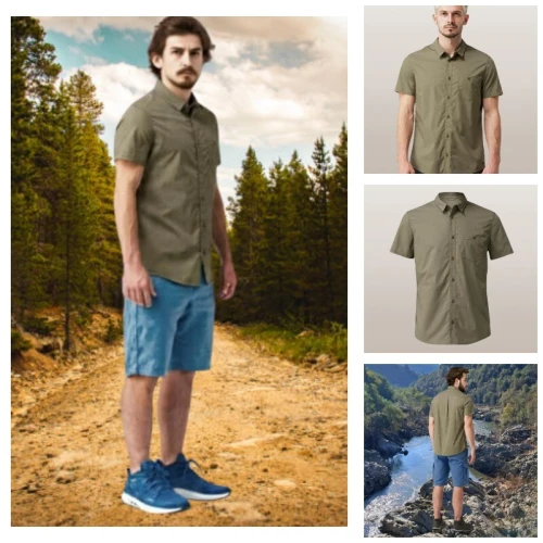 CHEMISE DE TREKKING VOYAGE TRAVEL 100 MANCHES COURTES BRUN HOMME