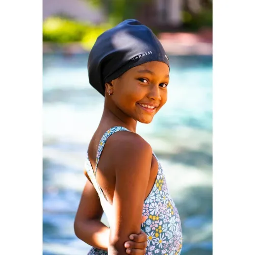 Bonnet Decathlon de Bain en Silicone - Taille Unique - Cheveux Volumineux - Noir