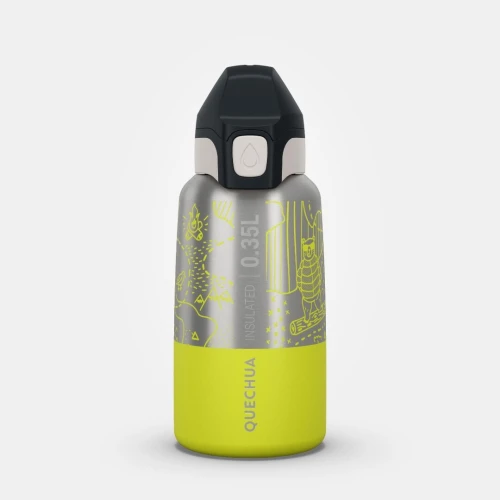 Gourde enfant isotherme 0,35L en acier inox avec bouchon instantané de randonnée dECATHLON