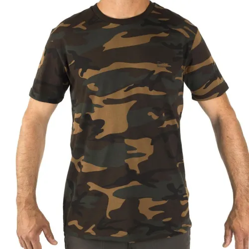 T-shirt manches courtes chasse 100 camouflage woodland vert decathlon 
