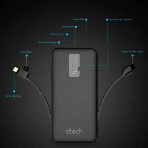 POWER BANK D-TECH DP20H 20000mAH FAST CHARGE USB/TYPE-C/LIGHTNING NOIR