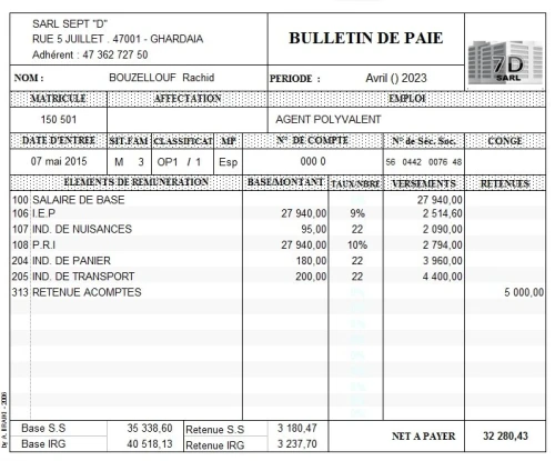 Gestion Paie + RH Excel