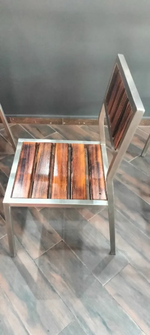 Lot complet tables & chaises inox AISI 304 + bois rouge américain idéal restaurant pizzeria