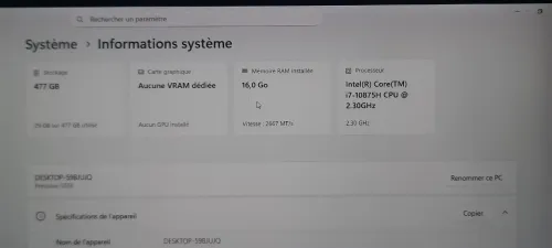PC Portable Haut de Gamme Core i7  16 Go RAM  SSD 500 Go  Windows 11 Pro