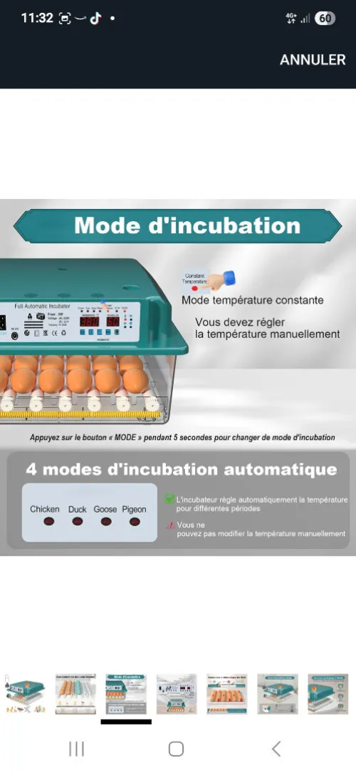 COUVEUSE AUTOMATIQUE OISEAUX CANARD.....