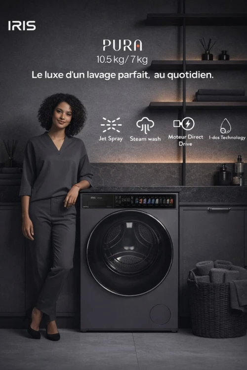 IRIS LAVE LINGE PURA 10.5/7 KG SECHANT DARK SILVER