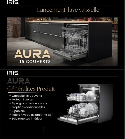 IRIS LAVE VAISSELLE IDW15AD-I 15 COUVERT INOX