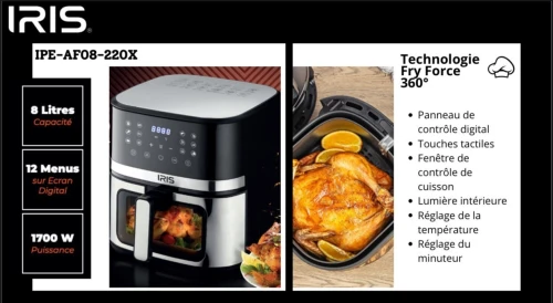 IRIS AIRFRYER IPE-AF08-220b 8L 1700W 10MENUS