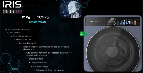 IRIS LAVE LINGE PURA UV 12/8 KG SECHANT DARK SILVER