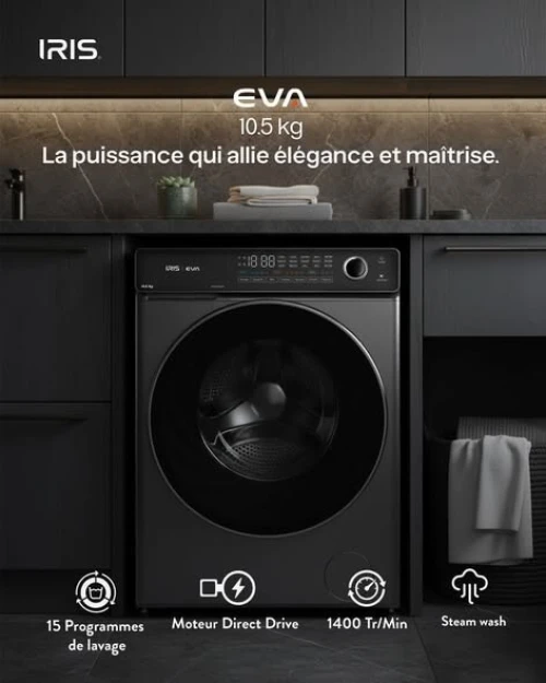 IRIS LAVE LINGE EVA 10.5KG DARK SILVER