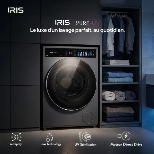 IRIS LAVE LINGE PURA UV 12/8 KG SECHANT DARK SILVER