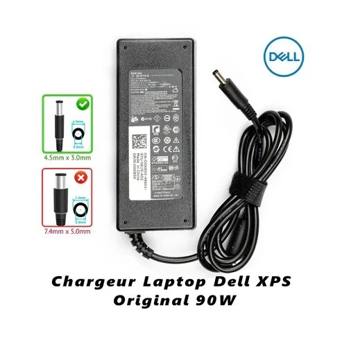Chargeur Laptop Dell Original 90W XPS 19.5V 4.62A Fiche Noir avec Câble Trèfle En excellent état